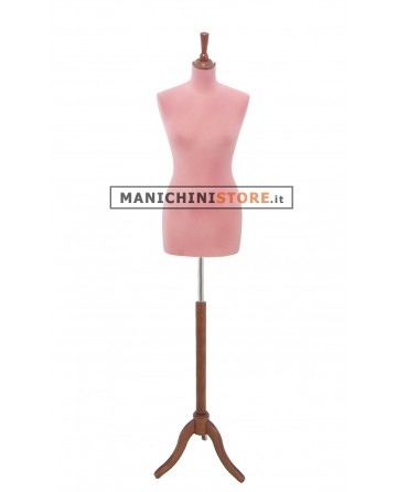 Busto sartoriale donna in velluto rosa treppiede noce