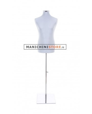 Busto uomo in tessuto Grigio Perlato con base inox cromata