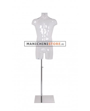 Busto manichino uomo trasparente NEW completo di base