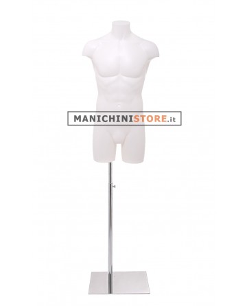 Busto manichino uomo bianco con base cromata