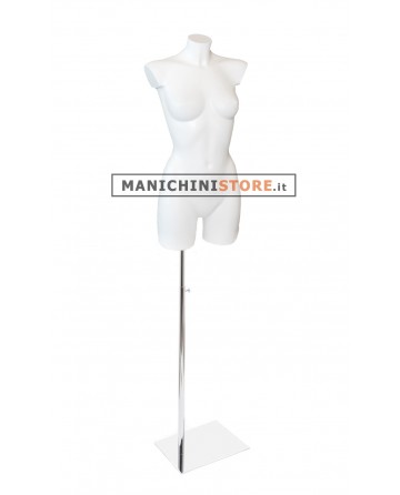 Busto manichino donna bianco con base cromata
