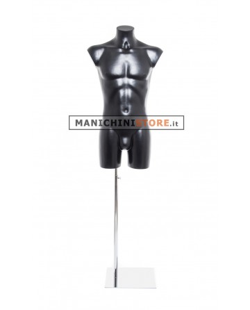 Busto manichino culturista uomo nero con base cromata