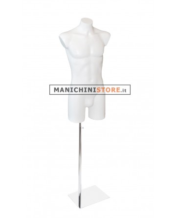 Busto manichino uomo bianco con base cromata