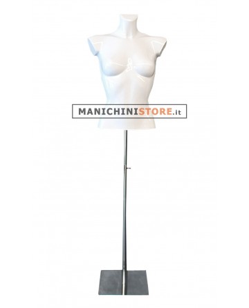 Busto manichino donna corto color laccato bianco con base